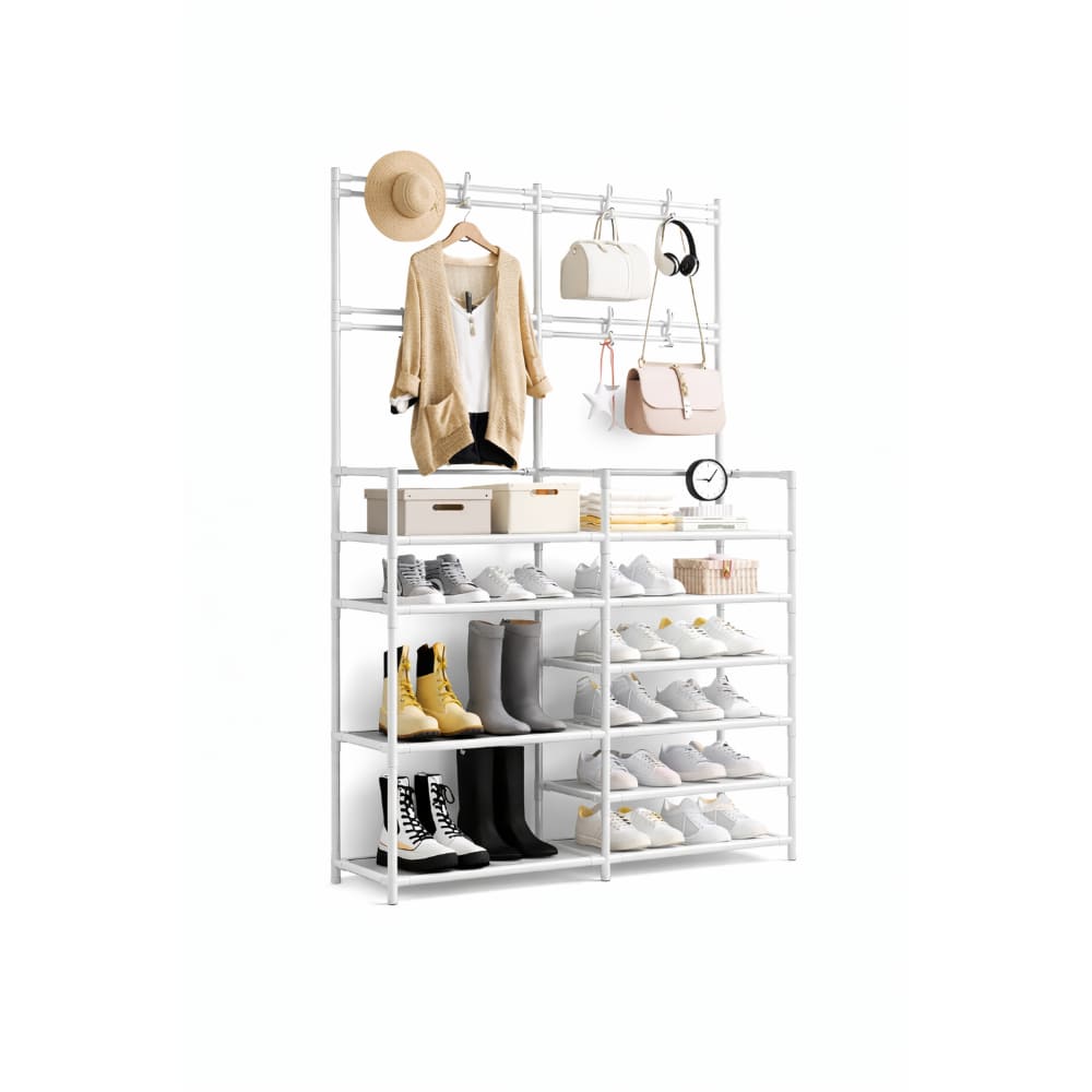 Estante Organizador Blanco Zapatera Perchero 2 Cuerpos De Metal Multifuncional Estante Organizador Blanco Zapatera Perchero 2 Cuerpos De Metal Multifuncional