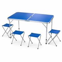 Mesa Pegable Portátil Color Azul Con 4 Sillas Plegables  Moderna Práctica    190368-2