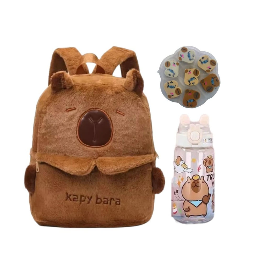 Pack de Mini  Mochila Capibara mas Tomatodo y Borradores