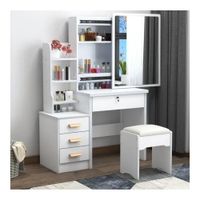 Tocador de Maquillaje Con Espejo Con Taburete Para Dormitorio Blanco 886