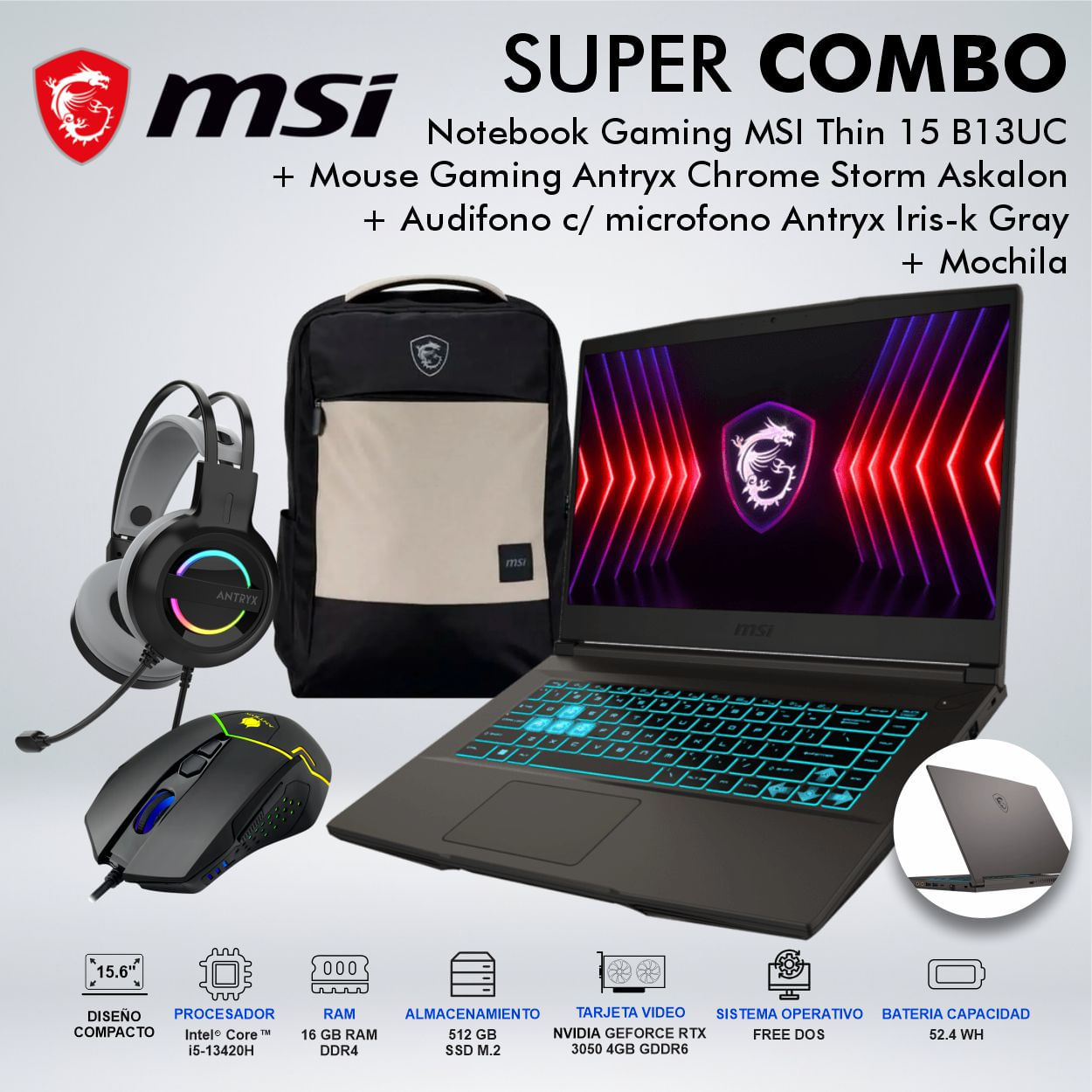 LAPTOPGAMING MSI THIN 15 B13UC CORE i5-13420H MEMORIA 16GB DISCO 512GB 9S716R8313037CDSPE