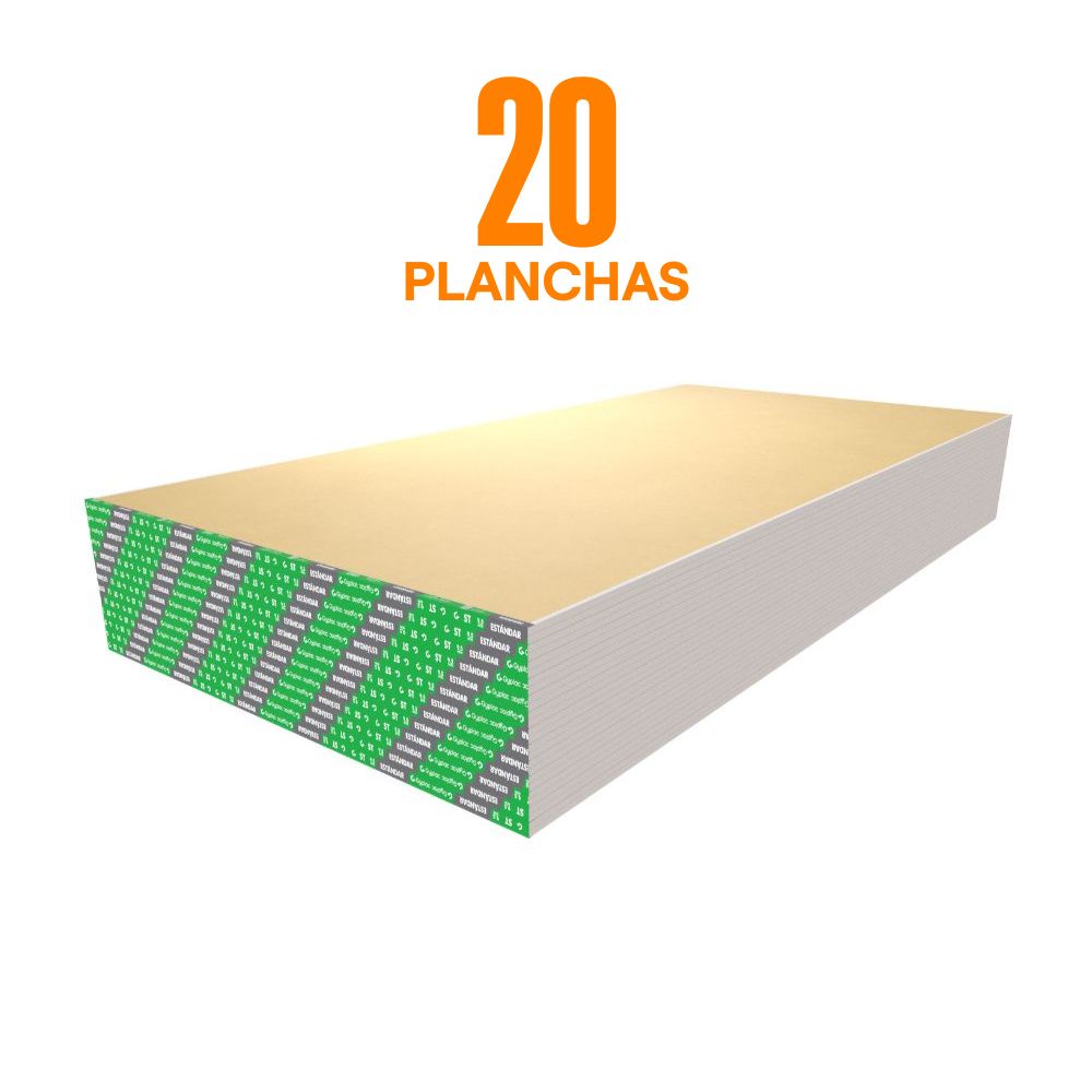 COMBO Gyplac: 20 Planchas de Drywall Standard 3/8” (9.5 mm) 1.22m x 2.44m