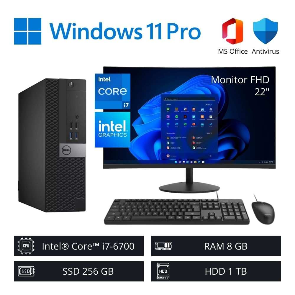 Computadora PC OptiPlex Intel Core i7-6700 8GB RAM 256GB SSD 1TB HDD + Monitor 22"" FHD