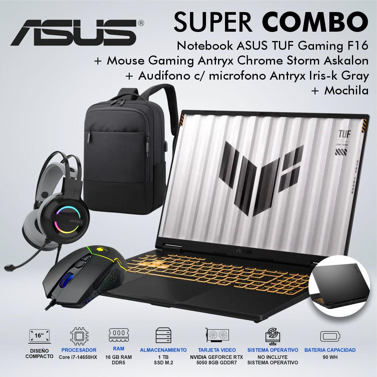 LAPTOP ASUS TUF GAMING F16 CORE I7-14650HX MEMORIA 16GB DISCO 1TB SSD M2   90NR0NA1M000Z0CDSPE