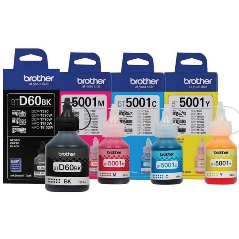 TINTAS BROTHER BTD60BK BT5001C BT5001M BT5001Y KIT COMPLETO