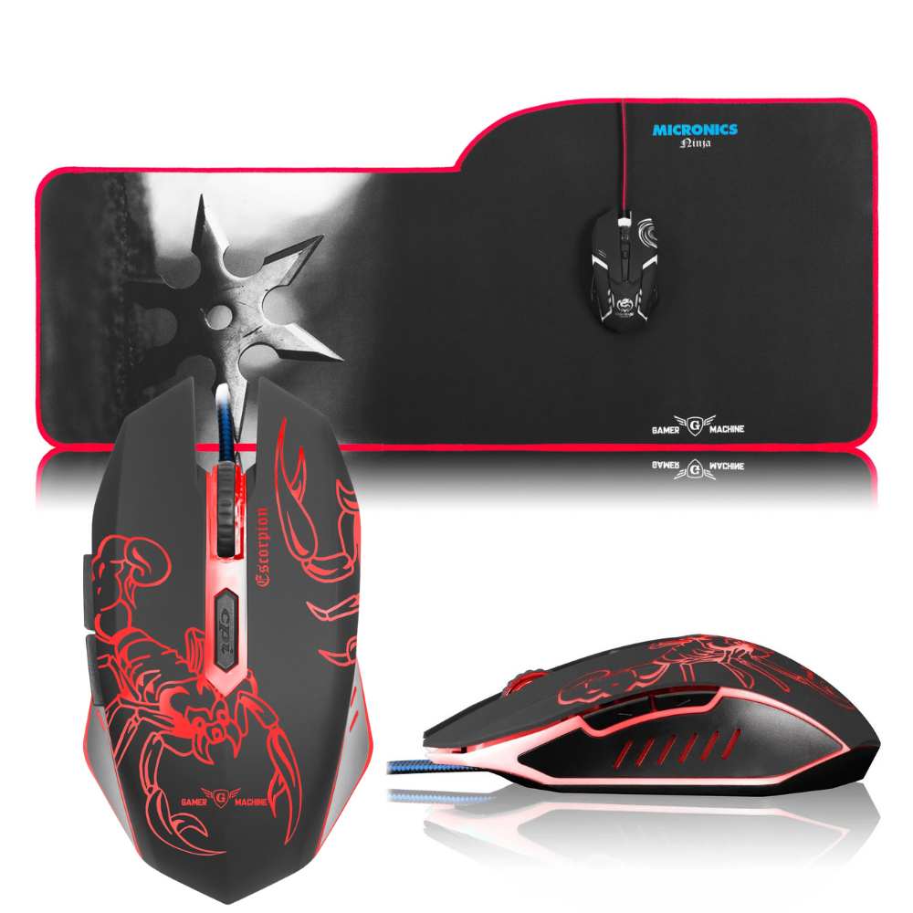 Pack Mouse Gamer Scorpion MIC M660 USB 7LEDS + Mouse Pad Ninja MIC X100
