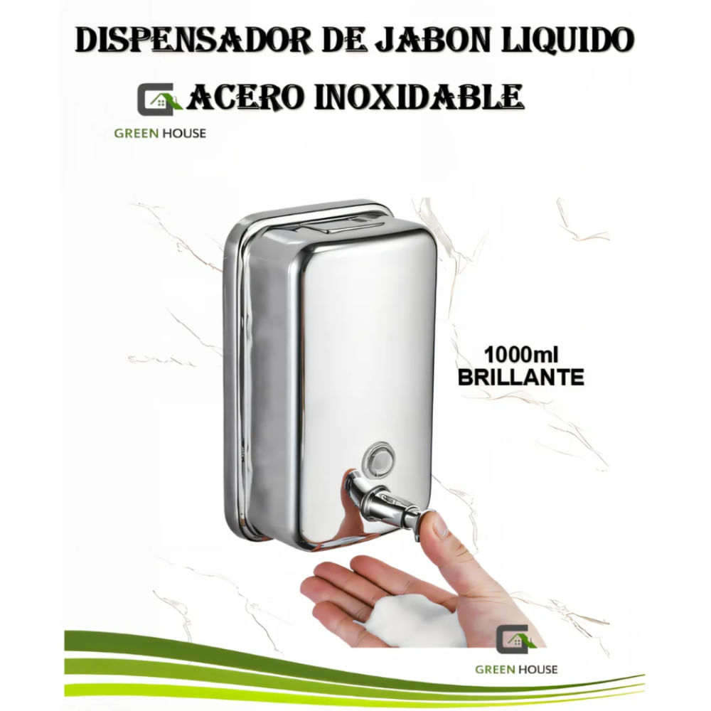 DISPENSADOR DE JABON LIQUIDO 1 LITRO ACERO INOXIDABLE BRILLANTE