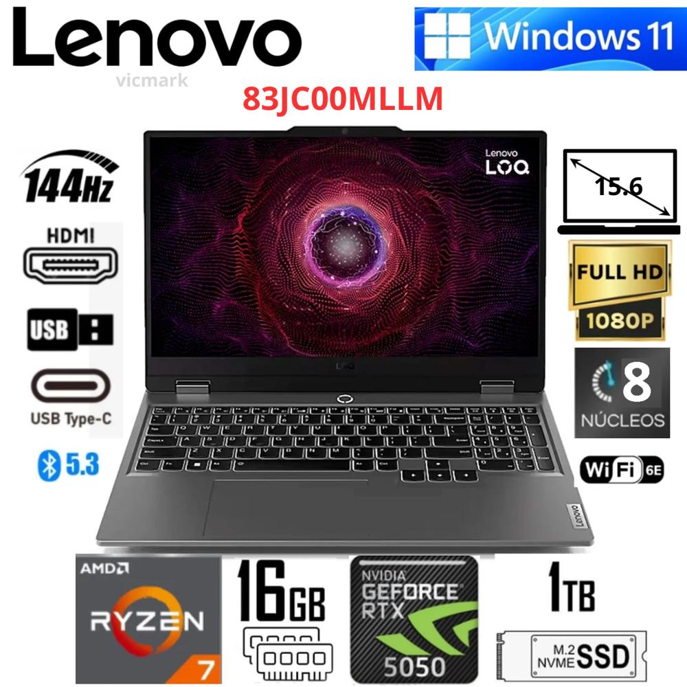Laptop Gamer Lenovo LOQ 15AHP10 Ryzen 7-250 16GB 512GB SSD RTX 5050 8GB  FHD 144Hz FreeDOS