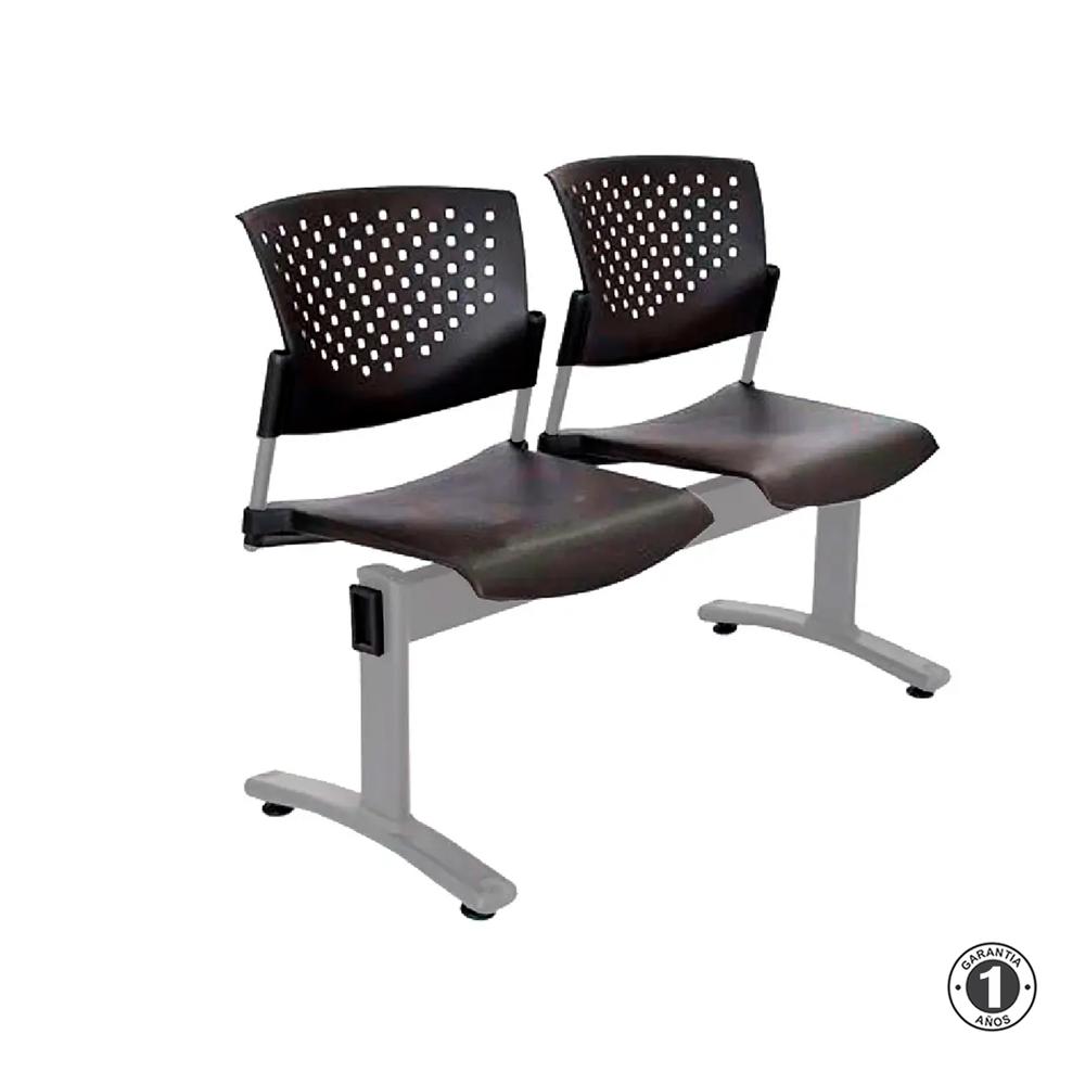 Tandem De Espera Butterfly Negro 2 Asientos Estructura Gris Althea Confort