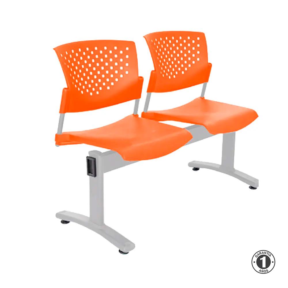 Tandem De Espera Butterfly Naranja 2 Asientos Estructura Gris Althea Confort