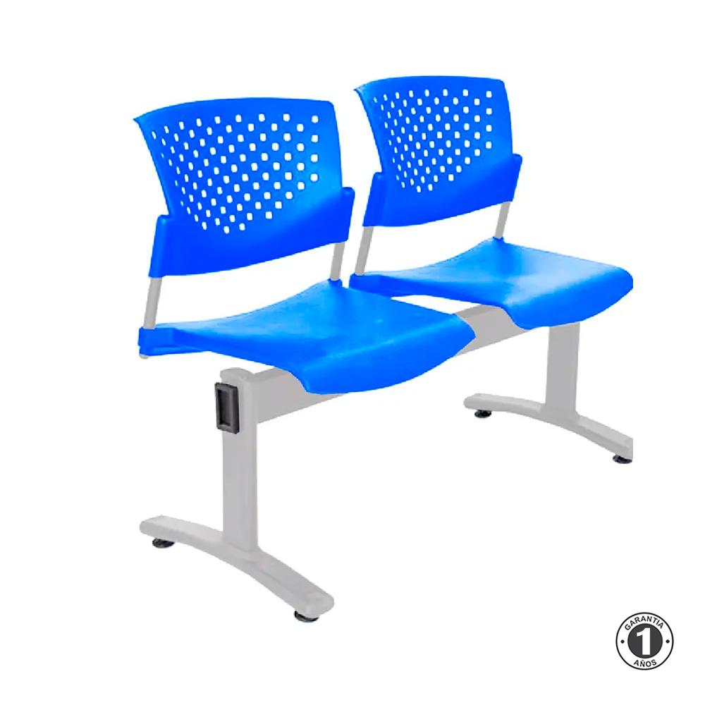 Tandem De Espera Butterfly Azul 2 Asientos Estructura Gris Althea Confort