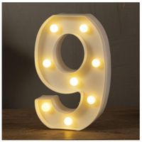 Números 9 Acrílico Blanco Con Luces Led A Pilas Cumpleaños