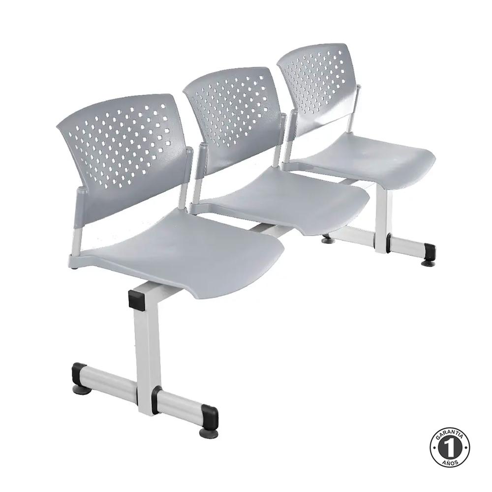 Tandem De Espera Butterfly Gris 3 Asientos Estructura Gris Althea Confort