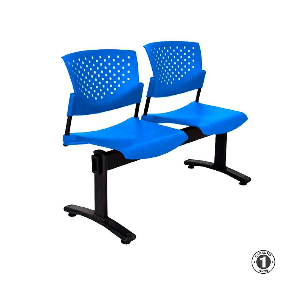 Tandem De Espera Butterfly Ve Azul 2 Asientos Estructura Negro Althea Confort