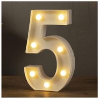 Números 5 Acrílico Blanco Con Luces Led A Pilas Cumpleaños