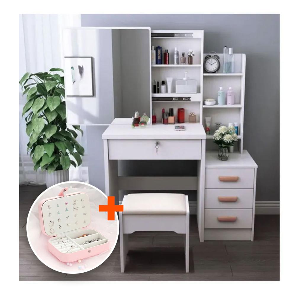 Tocador De Maquillaje Con Espejo Taburete y Joyero Portátil Regalo