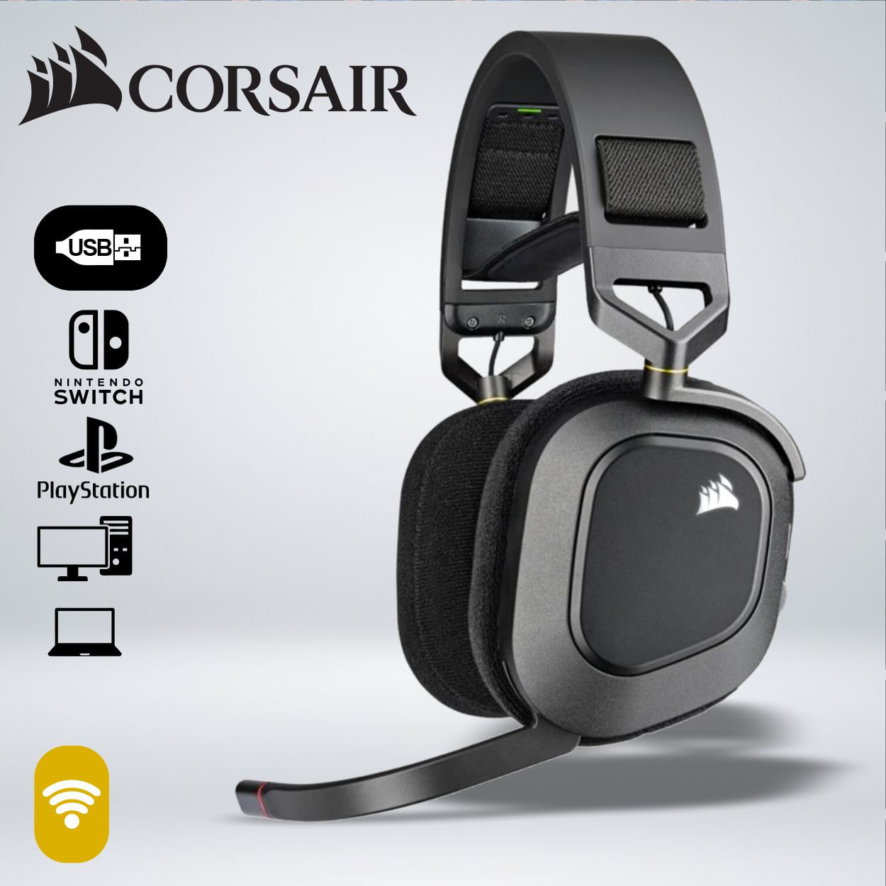 AUDIFONO GAMER CORSAIR HS80 RGB WIRELESS SONIDO DOLBY ATMOS INMERSIVO