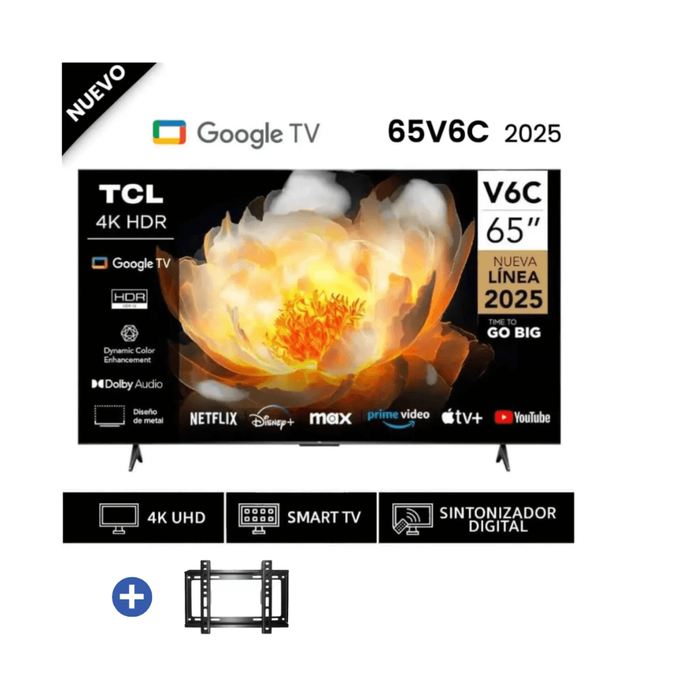 Televisor TCL LED 65'' UHD 4K Smart TV 65V6C 2025 - Rack Fijo Televisor TCL LED 65'' UHD 4K Smart TV 65V6C 2025 - Rack Fijo
