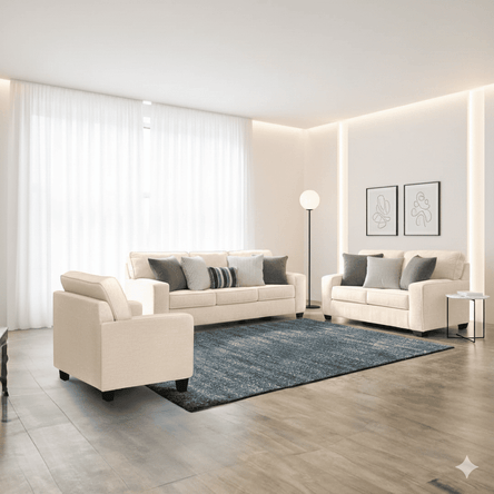 Juego de Sala Raven 3-2-1 + Banqueta Beige Juego de Sala Raven 3-2-1 y Banqueta Beige