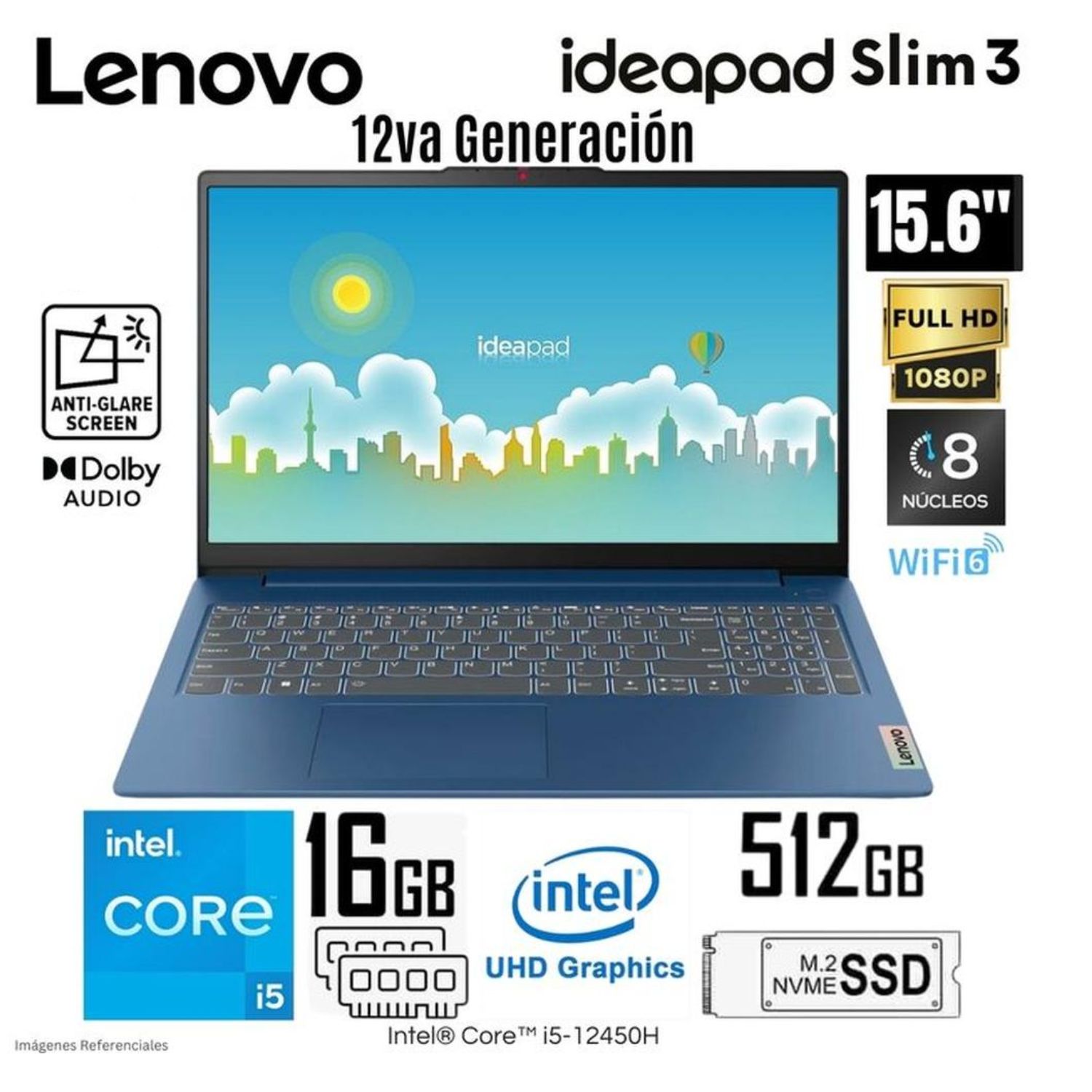 Laptop Lenovo IdeaPad Slim 3 Intel Core i5-12450H 16GB RAM 512GB SSD - 83ER001DLM