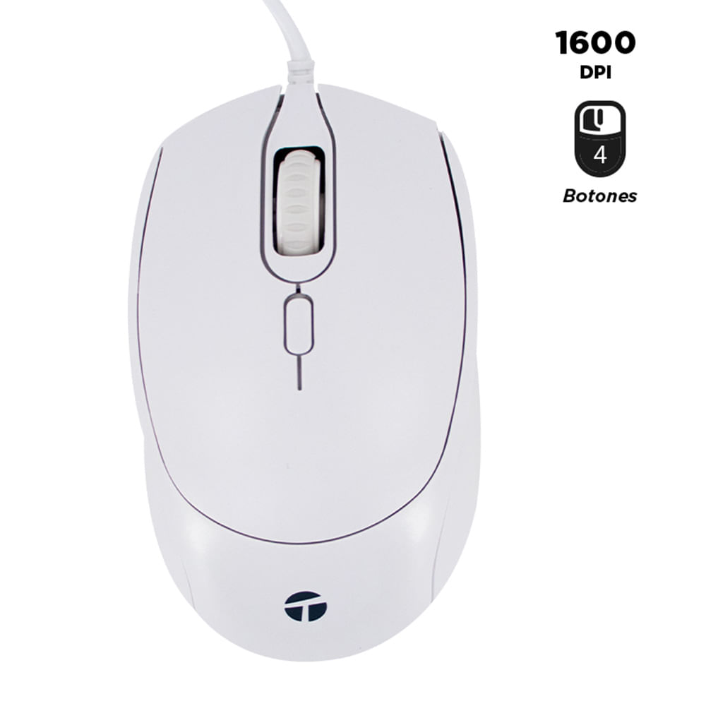 Mouse Óptico Teros TE-1225S USB 800-1600 DPI 4 Botones Blanco