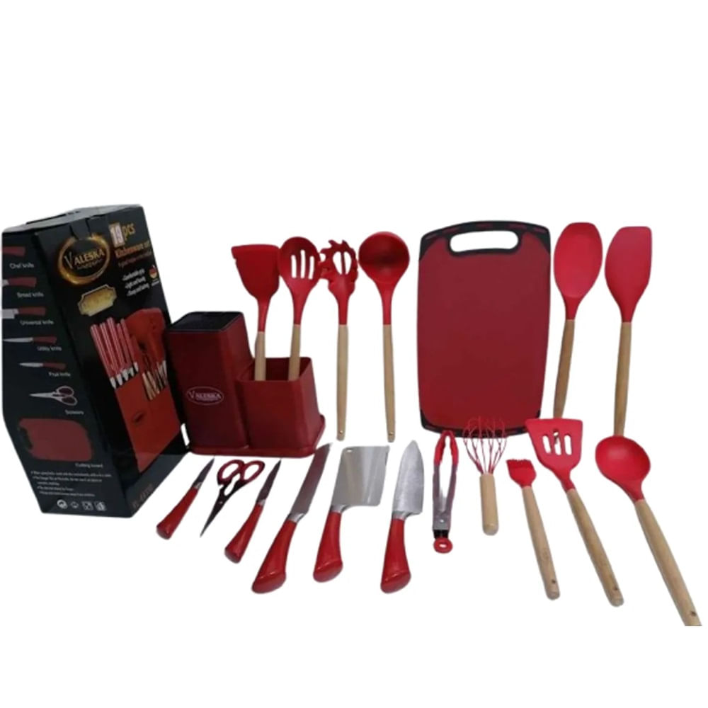 UTENSILIOS DE COCINA VALESKA ROJO 19 PIEZAS