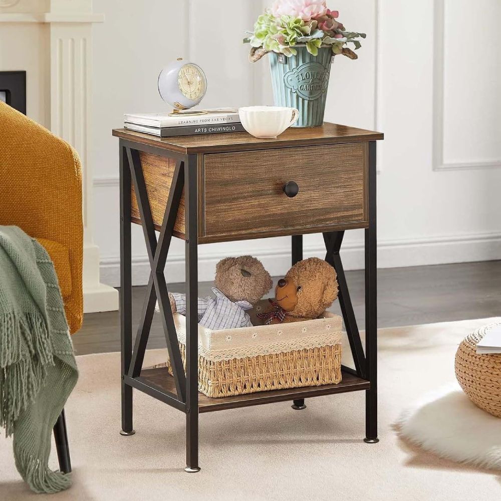 Velador Mesa de Noche Keysi Marrón y Negro - Masiva Home