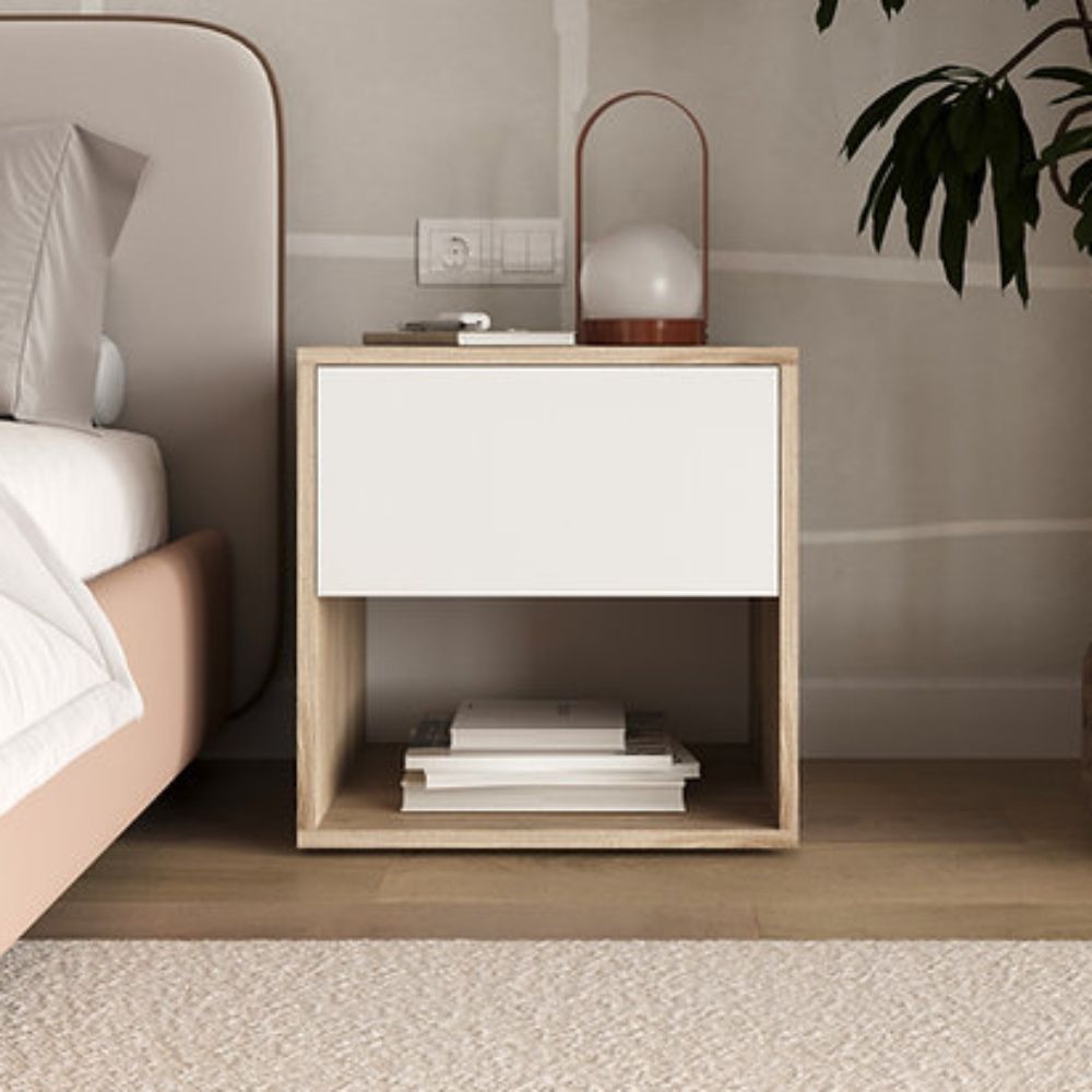 Velador Mesa de Noche Arden Beige y Blanco - Masiva Home