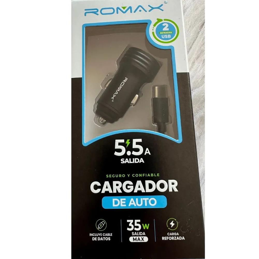 Cargador De Carro 60w Romax Usb Y Tipo C  Negro carga rápida