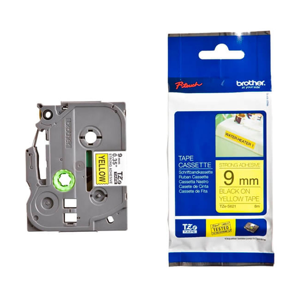 Cinta Brother TZE-S621 Negro sobre Amarillo 3/8 pulgadas Etiquetas Adhesivas para Impresoras