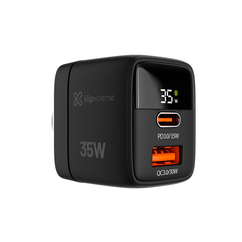 Cargador de Pared Klip Xtreme KMC-250 35W USB Tipo C Rápido 2 Puertos Color Negro