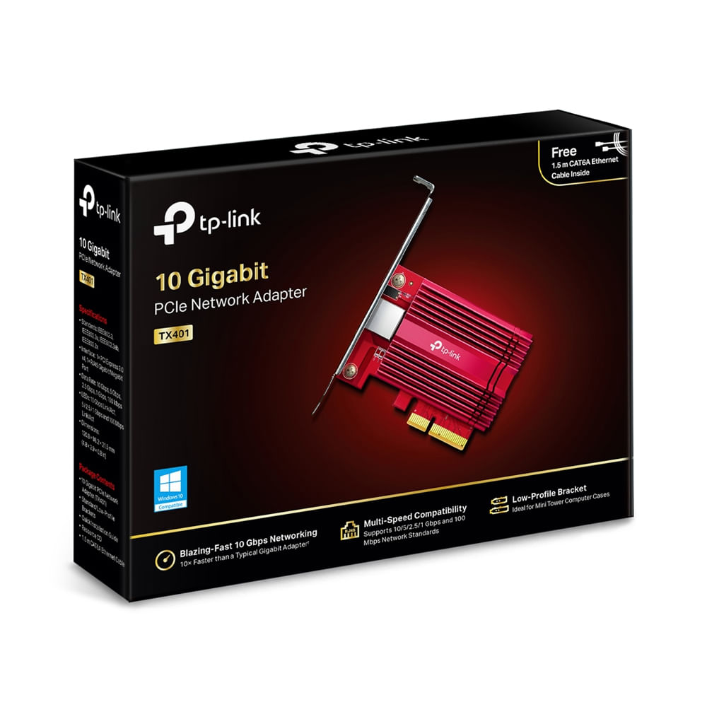 Adaptador de red TP-Link TX401 PCIe 3.0 x4 perfil bajo 10GBase-T para conexiones ultrarrápidas