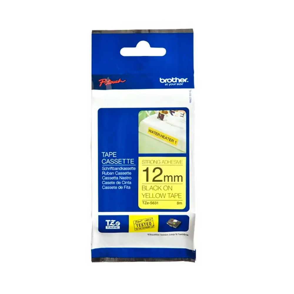 Cinta Brother TZe-S631 1/2"" Negro sobre Amarillo para Etiquetadoras
