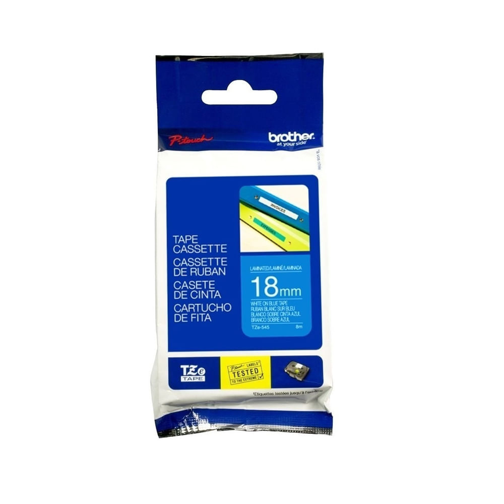Cinta Brother TZE545 18mm Blanco sobre Azul para Etiquetadoras Compatible