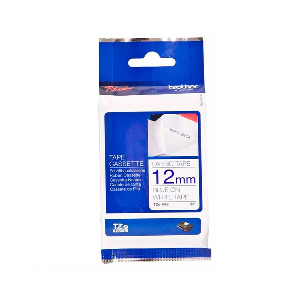 Cinta Brother TZeFA3 1/2"" azul marino sobre blanco 9.8 pies para etiquetas