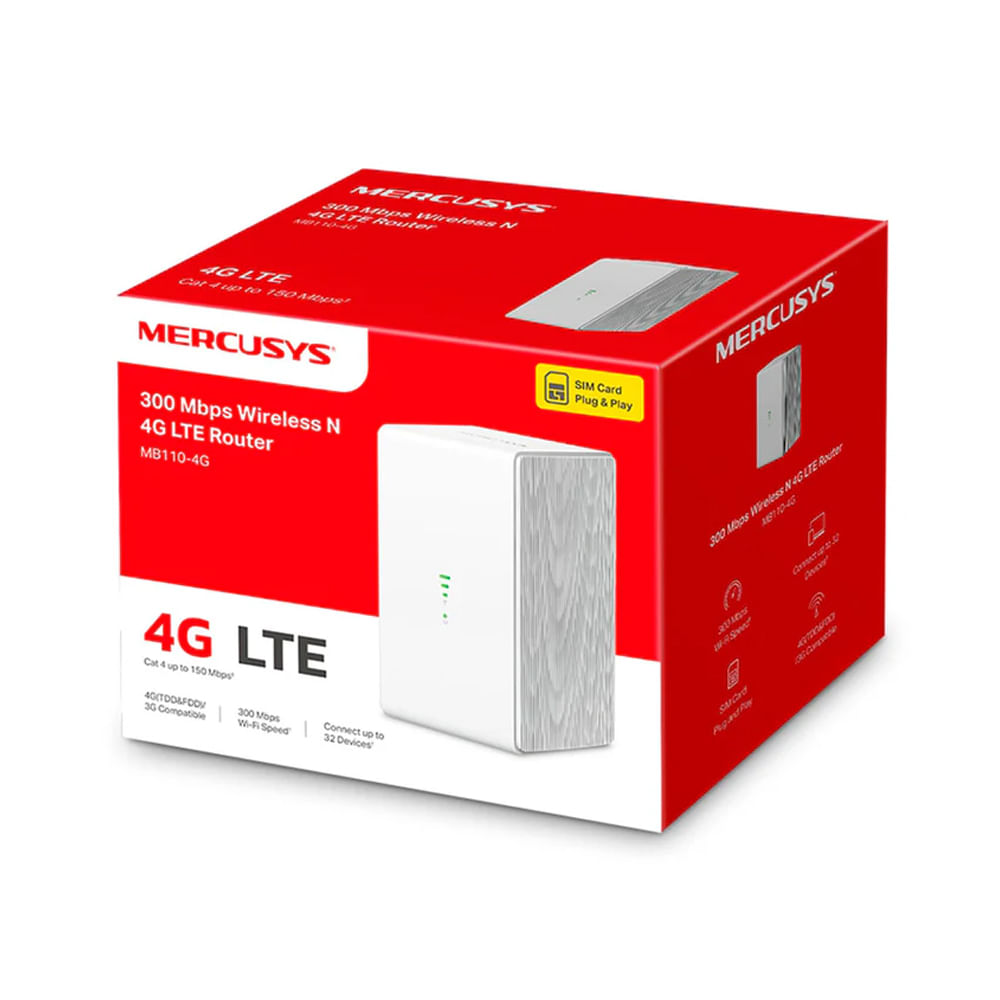 Enrutador inalámbrico Mercusys MB110-4G 4G 3G WWAN 2,4 GHz alta velocidad conexión confiable