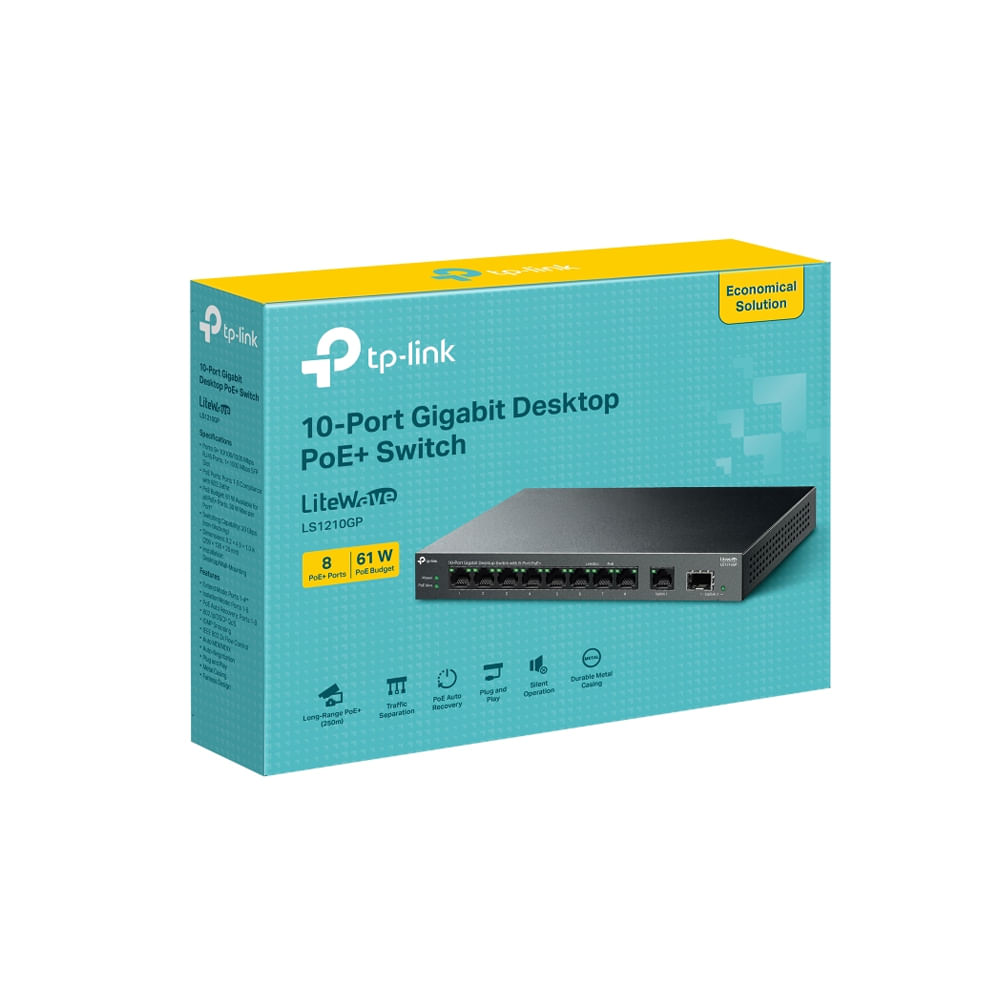 Conmutador TP-Link LS1210GP de 10 Puertos Gigabit, para Rápidas y Eficientes