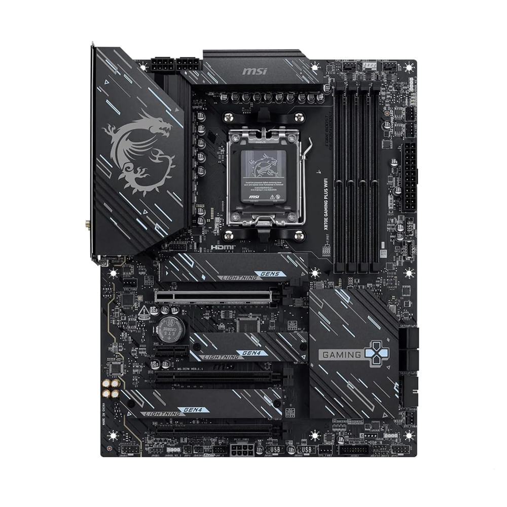 Motherboard MSI X870E GAMING PLUS WIFI, Chipset AMD X870E, Socket AMD AM5, ATX, conectividad WiFi