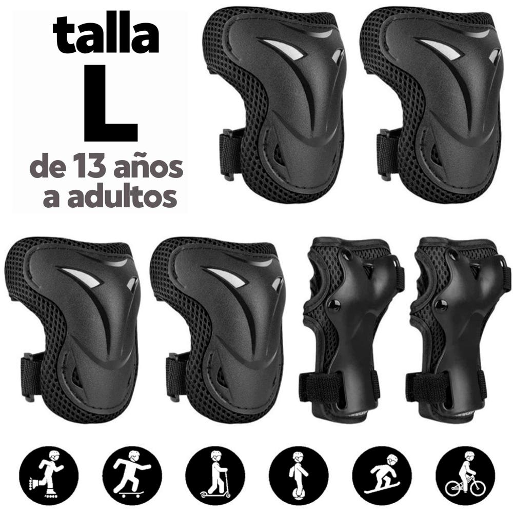 Kit Protección Negro Talla L para Patines Skate Scooter incluye Rodilleras Coderas Muñequeras