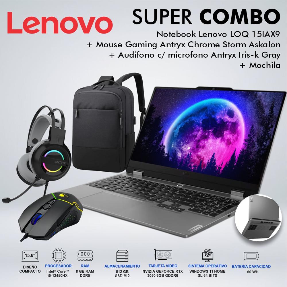 LAPTOP LENOVO LOQ 15IAX9 CORE i5-12450HX MEMORIA 8GB DISCO 512GB SSD M2