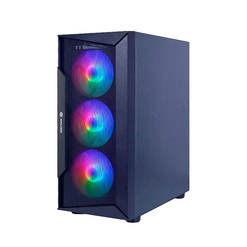 Case Gamer Halion CR28 con fuente 500W, malla y panel vidrio templado, color negro