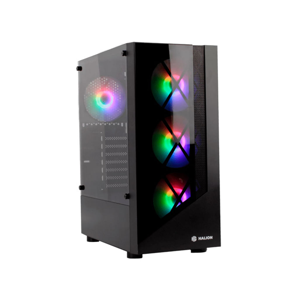 Case Gamer Halion Dragon CR15-B Potencia 500W Panel Vidrio Templado 4 Cooler Fan LED-RGB Rainbow