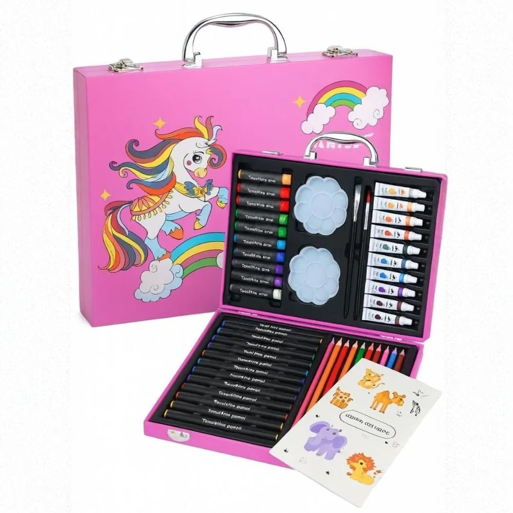 Maletin Set De Arte Oleo Plumones Y Pintura Juego De 50 piezas Rosado