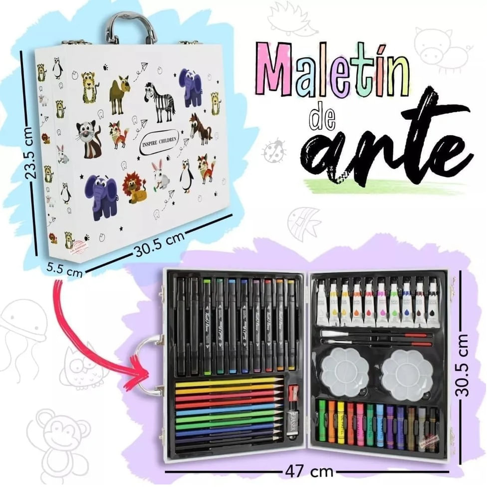 Maletin Set De Arte Oleo Plumones Y Pintura Juego De 50 piezas Blanco