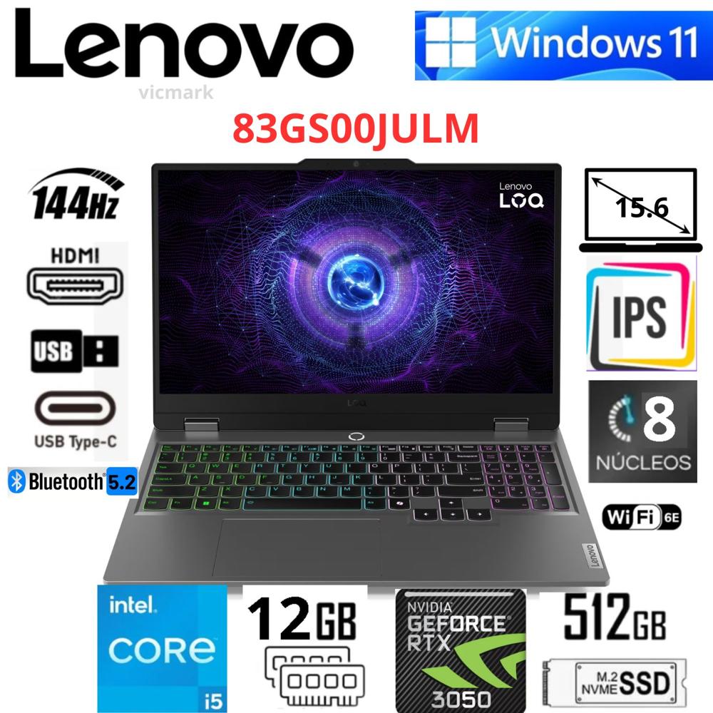 Laptop Gamer Lenovo LOQ 15IAX9 i5-12450HX RTX 3050 6GB 144Hz FHD