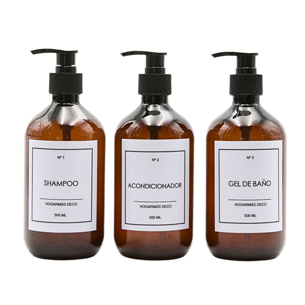Set de 3 Botellas Dispensadoras para Baño Ámbar HogarMás Set de 3 Botellas Dispensadoras para Baño Ámbar HogarMás