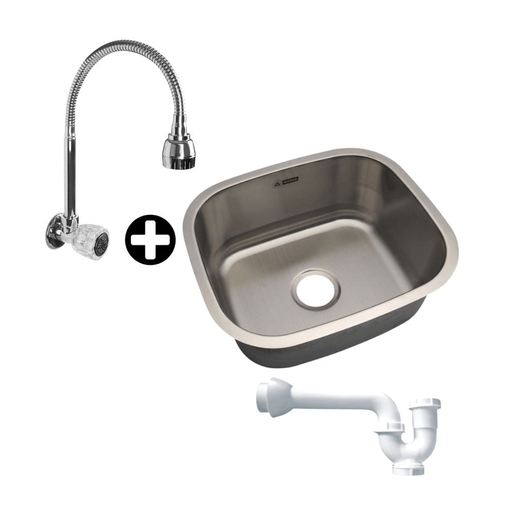 COMBO Llave de lavadero Galápagos Pico Flexible Plata Italgrif + Lavadero Antartico 47.5x40cm Record