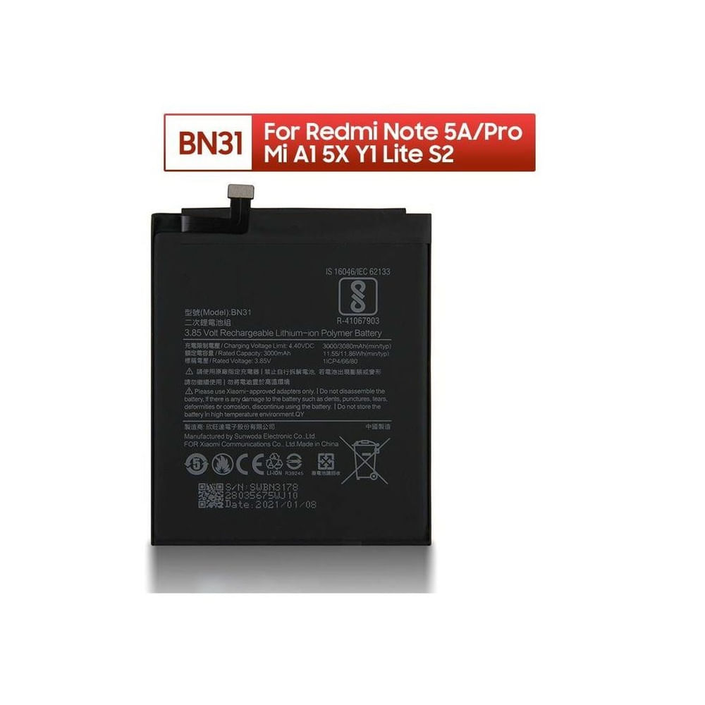 BATERIA MI A1-NOTE 5A  BN31 NUEVO.