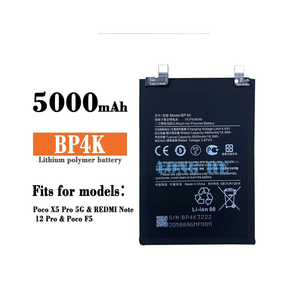 BATERIA Note 12 Pro (5G) / Note 12T / POCO X5 Pro 5G / Poco F5 - BP4K
