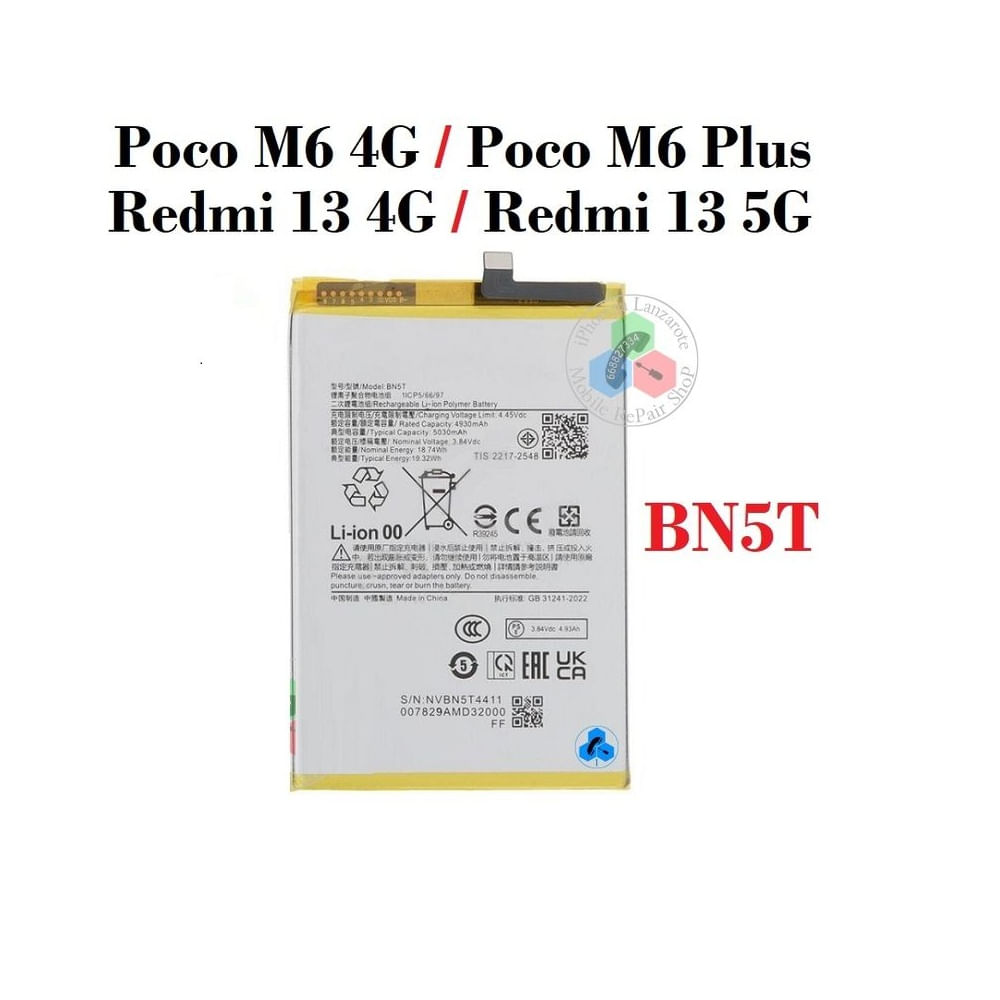 BATERIA REDMI 13 4G - 13 5G - M6 - M6 PLUS  BN5T  NUEVO